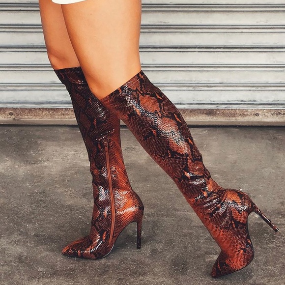 Snake Print Boots - Chocolate - Picture 2 of 2